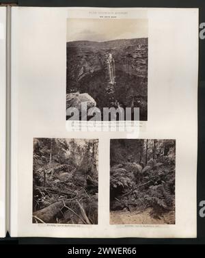 Dieses Foto zeigt die Wetterplattformen in den Blue Mountains, 3 km von der „Wetterplateau“ der Great Western Railway, 62 km von Sydney und etwa 2850 m über dem Meeresspiegel entfernt. Das Bild hebt die dramatische Landschaft und die Höhe des Gebiets hervor. Stockfoto