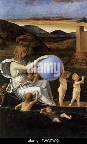 Four Allegories ist eine Serie von vier kleinen Tafelbildern in der Gallerie dell'Accademia, Venedig, von Giovanni Bellini: Das Glück Stockfoto