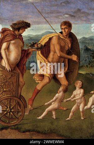 Four Allegories ist eine Serie von vier kleinen Tafelbildern in der Gallerie dell’Accademia, Venedig, des italienischen Renaissance-Meisters Giovanni Bellini: Die Beharrlichkeit Stockfoto