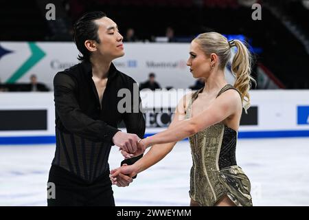 Montreal, Kanada. März 2024. MONTREAL, KANADA - 22. MÄRZ 2024: Holly Harris und Jason Chan (aus) während der ISU Eiskunstlauf-Weltmeisterschaft im Bell Centre ON in Montreal, Kanada. Quelle: Orange Pics BV/Alamy Live News Stockfoto