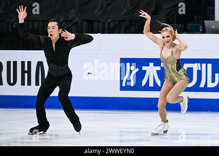 Montreal, Kanada. März 2024. MONTREAL, KANADA - 22. MÄRZ 2024: Holly Harris und Jason Chan (aus) während der ISU Eiskunstlauf-Weltmeisterschaft im Bell Centre ON in Montreal, Kanada. Quelle: Orange Pics BV/Alamy Live News Stockfoto