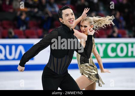 Montreal, Kanada. März 2024. MONTREAL, KANADA - 22. MÄRZ 2024: Holly Harris und Jason Chan (aus) während der ISU Eiskunstlauf-Weltmeisterschaft im Bell Centre ON in Montreal, Kanada. Quelle: Orange Pics BV/Alamy Live News Stockfoto