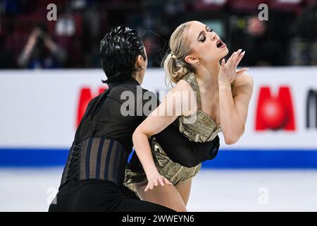 Montreal, Kanada. März 2024. MONTREAL, KANADA - 22. MÄRZ 2024: Holly Harris und Jason Chan (aus) während der ISU Eiskunstlauf-Weltmeisterschaft im Bell Centre ON in Montreal, Kanada. Quelle: Orange Pics BV/Alamy Live News Stockfoto
