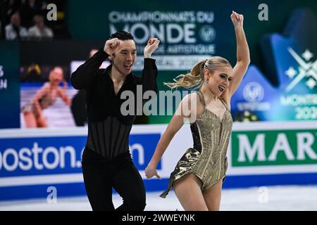 Montreal, Kanada. März 2024. MONTREAL, KANADA - 22. MÄRZ 2024: Holly Harris und Jason Chan (aus) während der ISU Eiskunstlauf-Weltmeisterschaft im Bell Centre ON in Montreal, Kanada. Quelle: Orange Pics BV/Alamy Live News Stockfoto