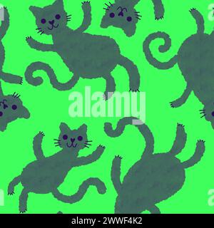 Halloween Tiere nahtlose Aquarellmalerei Katzenmuster zum Einpacken von Papier und Stoffen und Kinderkleidung Druck und Accessoires und Herbst Textilien und Stockfoto