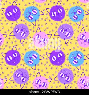 Halloween Tiere nahtlose Aquarellmalerei Katzenmuster zum Einpacken von Papier und Stoffen und Kinderkleidung Druck und Accessoires und Herbst Textilien und Stockfoto