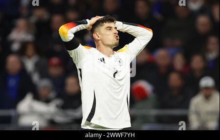 Lyon, Frankreich. März 2024. Fußball: Internationale Spiele, Frankreich - Deutschland, Groupama-Stadion. Der deutsche Kai Havertz reagiert. Quelle: Christian Charisius/dpa/Alamy Live News Stockfoto