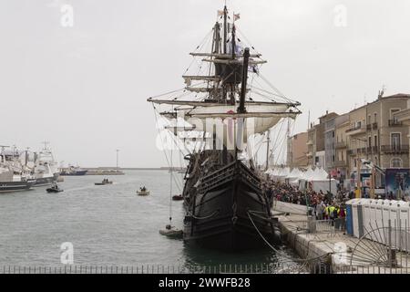 Sete, Frankreich. April 2022. Die NAO Victoria nimmt an der Escale à Sete Teil, dem ersten maritimen Treffen in Sete, Frankreich Stockfoto