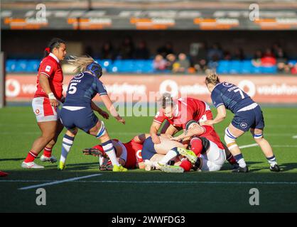 Cardiff, Großbritannien. März 2024. Cardiff, Wales, 23. März 2024 Herausforderungen beim Womens Six Nations Rugby Spiel zwischen Wales und Schottland im Cardiff Arms Park in Cardiff Wales. (B.East/SPP) Credit: SPP Sport Press Photo. /Alamy Live News Stockfoto