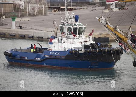 Sete, Frankreich. April 2022. Ein Schlepper bei der Ankunft der Escale à Sete, dem ersten Seetreffen in Sete, Frankreich Stockfoto