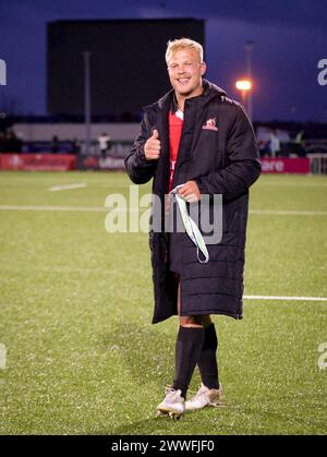 Galway, Irland. März 2024. Spieler des Spiels JC Pretorious nach dem 12. Spiel der BKT United Rugby Championship zwischen Connacht und Emirates Lions im Dexcom Stadium in Galway Credit: Don Soules/Alamy Live News Stockfoto