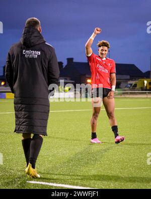 Galway, Irland. März 2024. Jordan Hendrikse feiert den Sieg der Emirates Lions über Connacht im Dexcom Stadium in Galway Credit: Don Soules/Alamy Live News Stockfoto