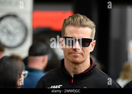 MELBOURNE, AUSTRALIEN, 24. März 2024. Im Bild: 27 Nico Hülkenberg (DEU) MoneyGram Haas F1 Team im Fahrerlager beim FIA Formel 1 Rolex Australian Grand Prix 2024 3. Runde vom 22. Bis 24. März auf dem Albert Park Street Circuit in Melbourne, Australien. Quelle: Karl Phillipson/Alamy Live News Stockfoto