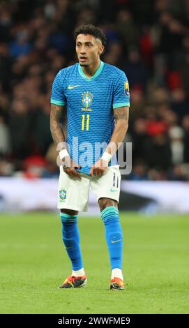 Raphinha (Barcelona) von Brasilien während des internationalen Freundschaftsfußballspiels zwischen England und Brasilien im Wembley-Stadion in London, Großbritannien. März 2024. Quelle: Action Foto Sport/Alamy Live News Stockfoto