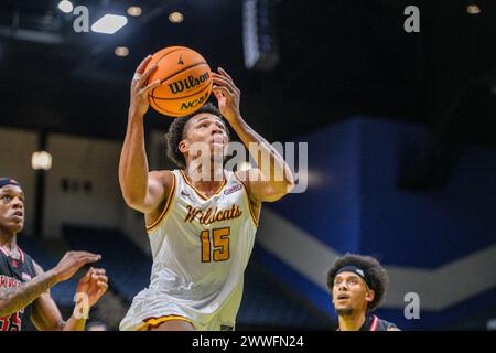 23. März 2024: Bethune-Cookman Stürmer Reggie Ward Jr. (15) beim 1st Half RO College Basketball Invitational zwischen Arkansas State Red Wolves und Bethune Cookman Wildcats im Ocean Center in Daytona Beach, FL. Romeo T Guzman/Cal Sport Media Stockfoto