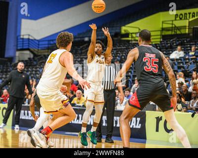 23. März 2024: Bethune-Cookman Guard Zion Harmon (1) während der 2. Halbzeit Ro College Basketball Invitational zwischen Arkansas State Red Wolves und Bethune Cookman Wildcats. Arkansas State besiegte Bethune Cookman 86-85 im Ocean Center in Daytona Beach, FL. Romeo T Guzman/Cal Sport Media(Bild: © Romeo Guzman/Cal Sport Media) Stockfoto