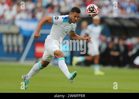 Frisco, Texas, USA. März 2024. Honduras' Verteidiger RAUL SANTOS (3) führt am Samstag im Toyota Stadium in Frisco, Texas, gegen Costa Rica an. (Kreditbild: © Brian McLean/ZUMA Press Wire) NUR REDAKTIONELLE VERWENDUNG! Nicht für kommerzielle ZWECKE! Quelle: ZUMA Press, Inc./Alamy Live News Stockfoto