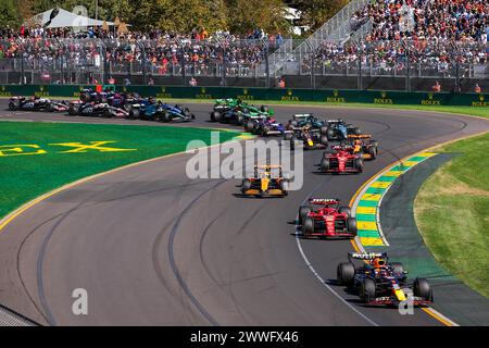 Melbourne, Australie. März 2024. Start des Rennens, 01 VERSTAPPEN Max (nld), Red Bull Racing RB20, Action während des Formel 1 Rolex Australian Grand Prix 2024, 3. Runde der Formel-1-Weltmeisterschaft 2024 vom 22. Bis 24. März 2024 auf dem Albert Park Circuit in Melbourne, Australien - Foto Eric Alonso/DPPI Credit: DPPI Media/Alamy Live News Stockfoto