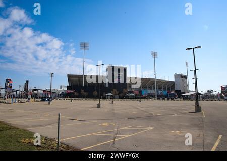 Buffalo, NY, USA. März 2024. Das Highmark Stadium ist in der Nebensaison leer. Die Buffalo Bills spielen noch eine Saison hier, bevor sie acr verschieben Stockfoto