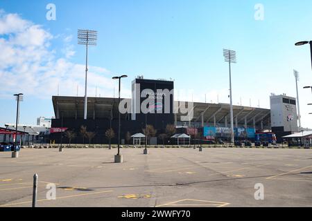 Buffalo, NY, USA. März 2024. Das Highmark Stadium ist in der Nebensaison leer. Die Buffalo Bills spielen noch eine Saison hier, bevor sie acr verschieben Stockfoto