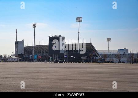 Buffalo, NY, USA. März 2024. Das Highmark Stadium ist in der Nebensaison leer. Die Buffalo Bills spielen noch eine Saison hier, bevor sie acr verschieben Stockfoto