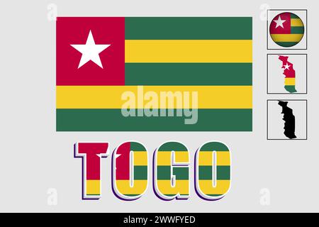 Togo-Flag und Karte in einer Vektorgrafik Stock Vektor