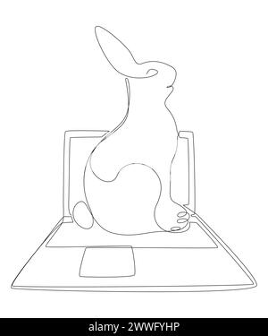 Eine durchgehende Notebook-Serie mit Osterhasen. Vektorkonzept für die Darstellung dünner Linien. Konturzeichnung kreative Ideen. Stock Vektor