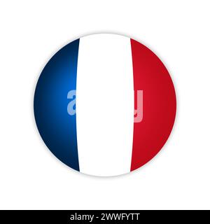 Frankreich Fahne runder Vektor isolierte Illustration. Kreatives glänzendes französisches Nationalsymbol auf weißem Hintergrund Stock Vektor
