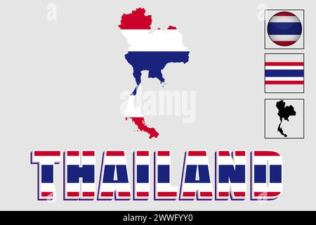 Thailand Flagge und Karte in einer Vektorgrafik Stock Vektor