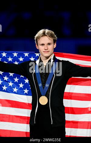 MEN Awards, Ilia MALININ (USA) erster Platz, während der Siegeszeremonie bei den ISU-Eiskunstlauf-Weltmeisterschaften 2024, im Bell Centre, am 23. März 2024 in Montreal, Kanada. Quelle: Raniero Corbelletti/AFLO/Alamy Live News Stockfoto