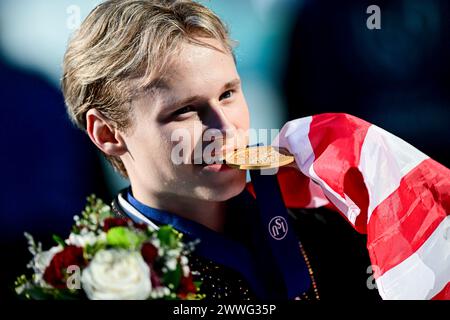 MEN Awards, Ilia MALININ (USA) erster Platz, während der Siegeszeremonie bei den ISU-Eiskunstlauf-Weltmeisterschaften 2024, im Bell Centre, am 23. März 2024 in Montreal, Kanada. Quelle: Raniero Corbelletti/AFLO/Alamy Live News Stockfoto