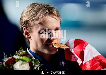 MEN Awards, Ilia MALININ (USA) erster Platz, während der Siegeszeremonie bei den ISU-Eiskunstlauf-Weltmeisterschaften 2024, im Bell Centre, am 23. März 2024 in Montreal, Kanada. Quelle: Raniero Corbelletti/AFLO/Alamy Live News Stockfoto