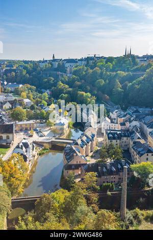 Luxemburg-Stadt (Luxemburg, Lëtzebuerg): Alzette-Tal, Blick von der Großherzogin-Charlotte-Brücke in , Luxemburg, Luxemburg Stockfoto