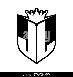 Auffälliges Monogramm JL Letter mit Schildform und scharfer Krone im Schild in schwarz-weißer Farbvorlage Stockfoto