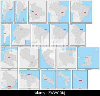 Administrative Vektorkarten der staaten Südamerikas Stockfoto