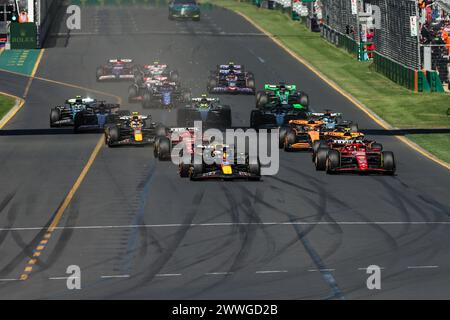 Melbourne, Australie. März 2024. Start des Rennens, Abfahrt, 01 VERSTAPPEN Max (nld), Red Bull Racing RB20, Action während des Formel 1 Rolex Australian Grand Prix 2024, 3. Runde der Formel-1-Weltmeisterschaft 2024 vom 22. Bis 24. März 2024 auf dem Albert Park Circuit in Melbourne, Australien - Foto Xavi Bonilla/DPPI Credit: DPPI Media/Alamy Live News Stockfoto