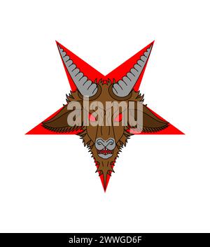 Satans Zeichen. Ziegenkopf in Pentagramm. Baphomet-Symbol Stock Vektor