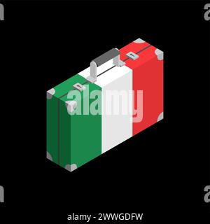 Retro-Koffer Italien. Italienische Flagge auf einem britischen Reisekoffer Stock Vektor