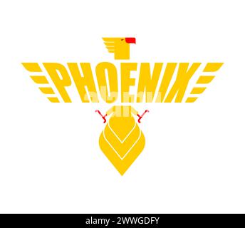 Phoenix Fire Bird Schild. Symbol der Wiedergeburt aus der Asche. Stock Vektor