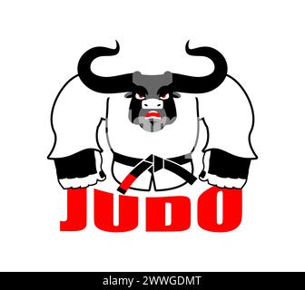 Bulle im Judo Kimono. Karate Buffalo Maskottchen. Wütendes Sporttier Stock Vektor