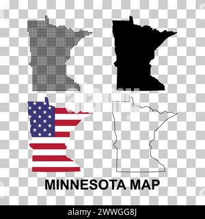 Set von Minnesota Karte, vereinigte Staaten von amerika. Vektordarstellung des Symbols für flache Konzepte. Stock Vektor