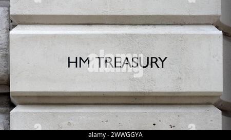 Zeichen des HM Treasury in London Stockfoto