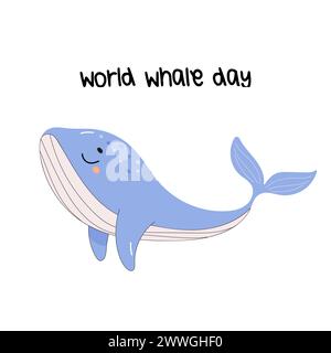 Niedliches Whale Blue, Weltwaltag, auf weißem Hintergrund. Unterwasserwelt. Vektor Stock Vektor