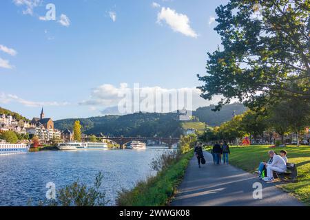 Cochem: Mosel, Fahrgastschiffe, Skagerrak-Brücke, Reichsburg Cochem in Mosel, Rheinland-Pfalz, Rheinland-Pfalz, Deutschland Stockfoto