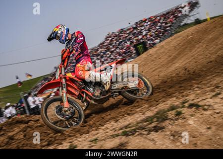 Spanien, Spanien. März 2024. Motocross-Weltmeisterschaft-Runde 2-MXGP SPANIEN-MADRID-24 Marzo 2024-MX2 Klasse-Andrea Adamo-Team KTM Factory während der MXGP Spanien, Motocross-Rennen in Spanien, Spanien, 24. März 2024 Credit: Unabhängige Fotoagentur/Alamy Live News Stockfoto