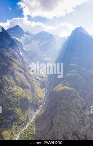 Massif de la Meije aus Col du Lautaret, Frankreich Stockfoto