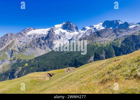 Massif de la Meije und le Râteau, Massif des Ecrins, Frankreich Stockfoto