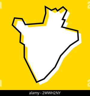 Burundi Country vereinfachte Karte. Weiße Silhouette mit dicker schwarzer Kontur auf gelbem Hintergrund. Einfaches Vektorsymbol Stock Vektor