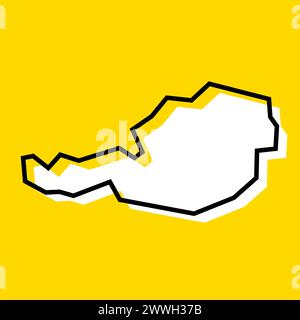 Vereinfachte Karte für Österreich. Weiße Silhouette mit dicker schwarzer Kontur auf gelbem Hintergrund. Einfaches Vektorsymbol Stock Vektor