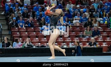 West Valley City, USA. März 2024. Jade Carey, Olympiasiegerin des Bundesstaats Oregon, gewann das Floor-Training mit einem weiteren perfekten Ergebnis von 10,0 und belegte am 23. März 2024 den zweiten Platz im All Around in der Pac-12 Women's Gymnastics Championship der University of Utah in Folge im Maverik Center, West Valley City, Utah (Foto: Jeff Wong/SIPA USA) Credit: SIPA USA/Alamy Live News Stockfoto